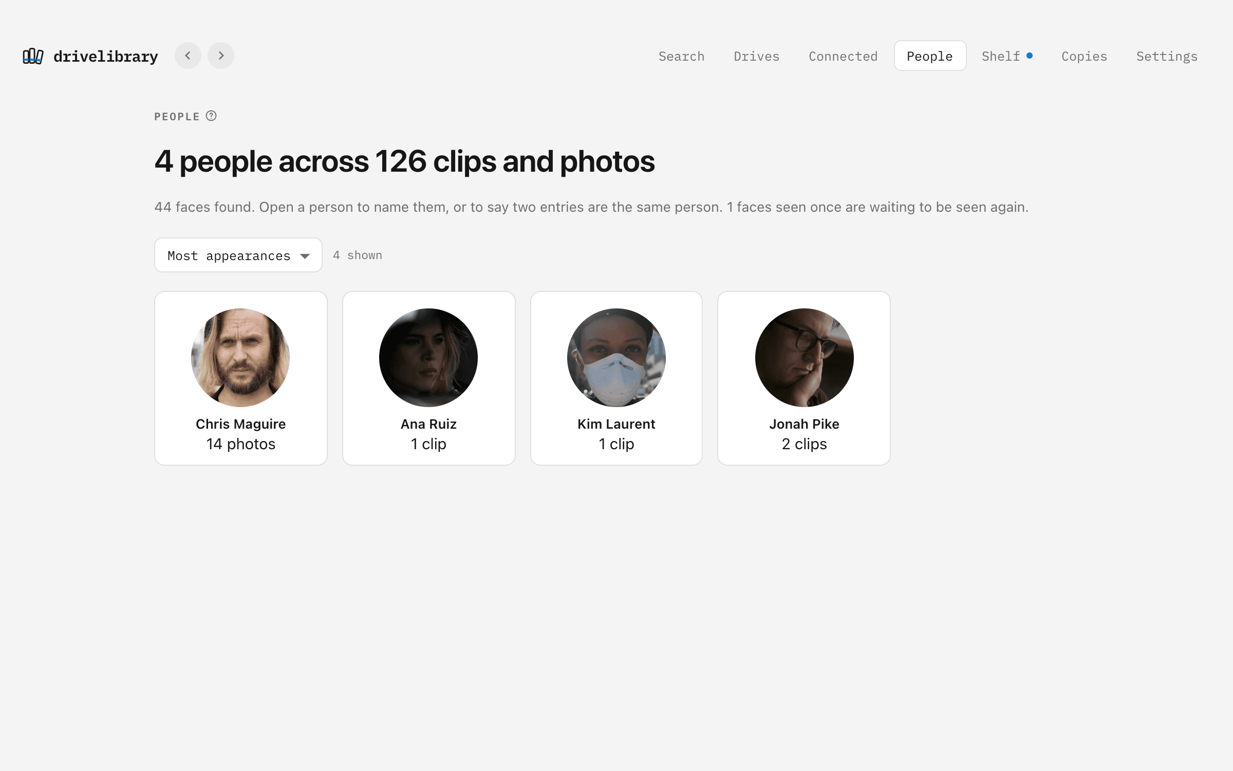 DriveLibrary: Everyone in the library, grouped by face