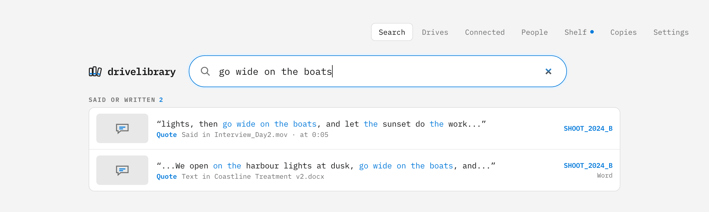 DriveLibrary: Find the line, not just the file